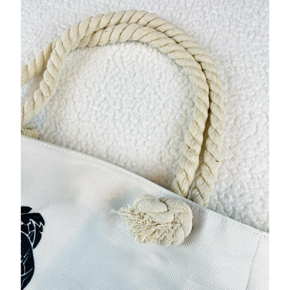 (NWT) TESALATE • Cream/Black “Hello Beaches” and Palm Trees Large Beach Tote Bag - Picture 6 of 15